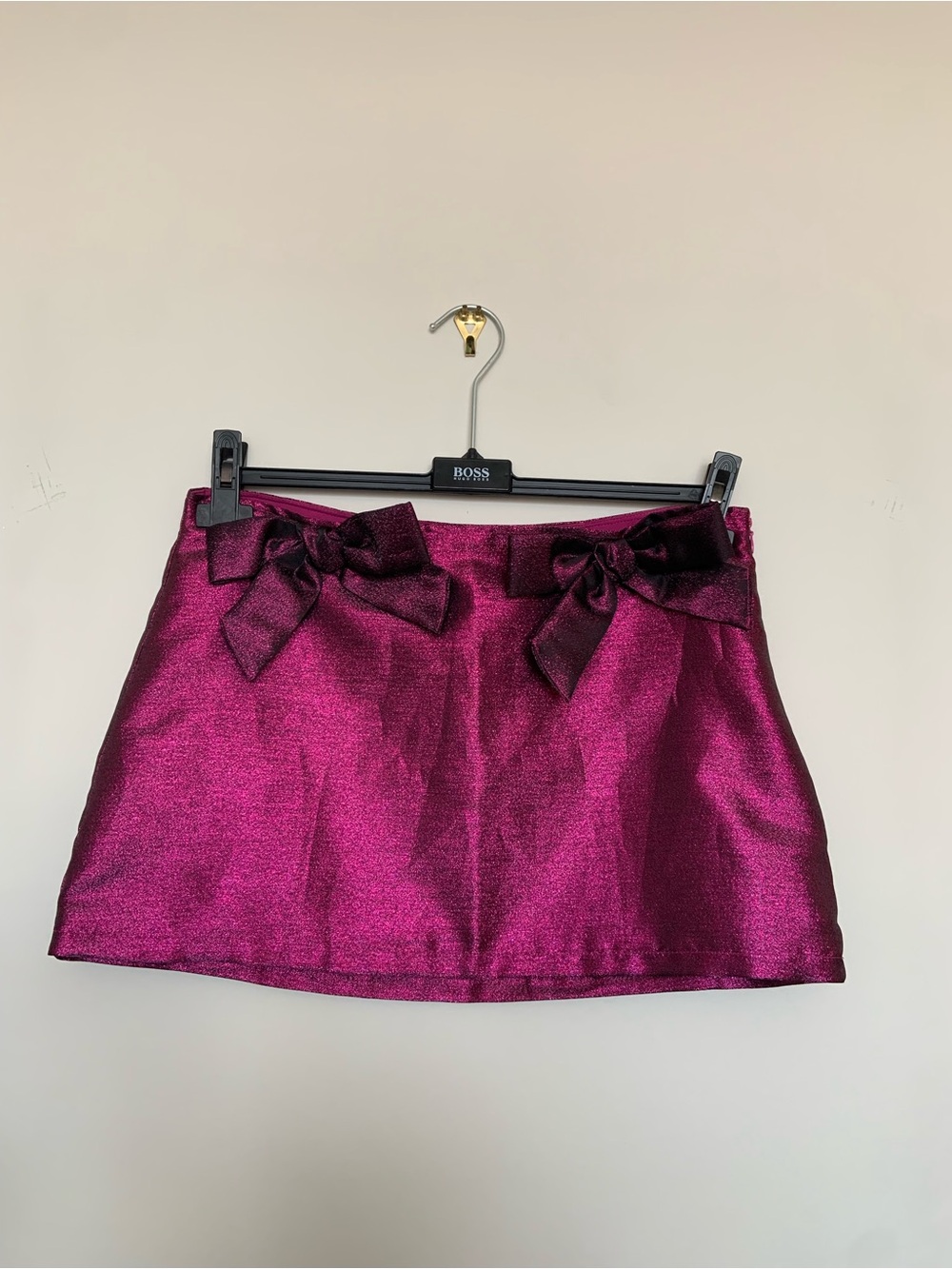 UO Fuchsia Metallic Bow Mini Skirt